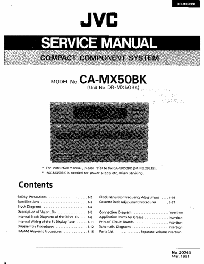 JVC CA-MX50BK Music tower consisting of radio, cassette deck, CD player and amplituner "SERVICE MANUAL"